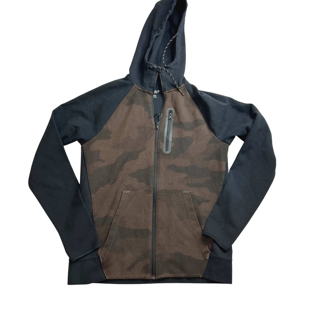 Old Navy Active Go-Dry Mens Small Camo Full Zip Hoodie Tech Fleece Jacket Black